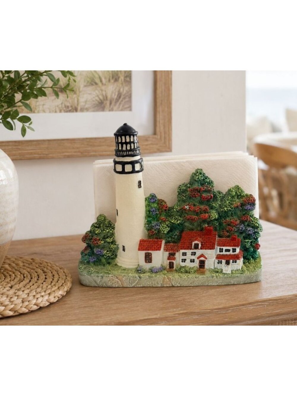 Vintage Lighthouse Ocean Sea Cocktail Napkin Card Holder Home Bar Decor